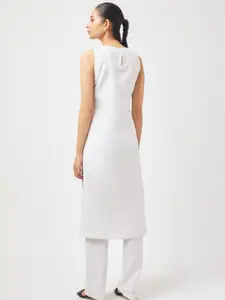 Contemponari Abstract Printed Round Neck Sleeveless Linen Straight Kurta