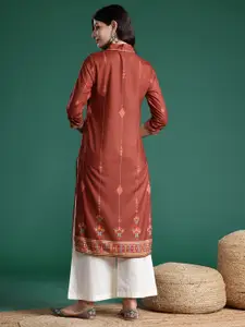 Sangria Ethnic Motifs Print V-Neck Kurta