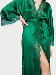 Victoria's Secret Lace-Trim Satin Long Robe