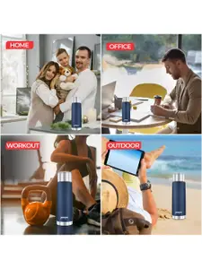 Pexpo Flexo Denim Blue Double Wall Thermosteel Hot Flask Insulated Water Bottle 350ml