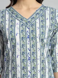 Mialo fashion Floral Printed V-Neck Pure Cotton Straight Kurti
