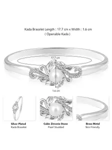 Peora Women Brass Cubic Zirconia Silver-Plated Kada Bracelet