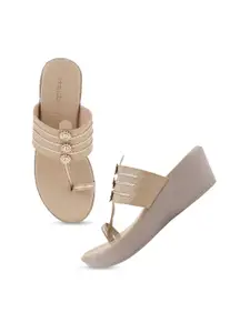 DressBerry Beige Embellished Wedge Heels