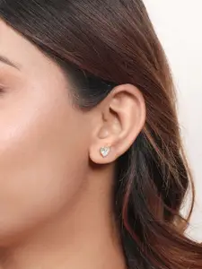 Zavya 925 Sterling Silver Rose Gold-Plated Cubic Zirconia Studded Studs Earrings
