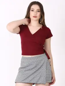 SIGHTBOMB Cotton V-Neck Wrap Crop Top