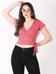 SIGHTBOMB Cotton V-Neck Wrap Crop Top