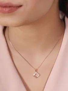 Zavya 925 Pure Sterling Silver Rose Gold-Plated Cubic Zirconia Studded Pendant With Chain