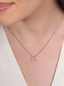 Zavya 925 Pure Sterling Silver Rose Gold-Plated Cubic Zirconia Studded Pendant With Chain