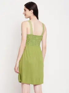 Clovia Green Sleeveless Above Knee Lace Nightdress