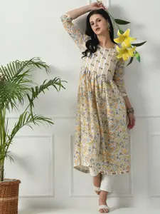 LYCHNIS Geometric Printed Flared Sleeves Panelled Cotton A-Line Kurta