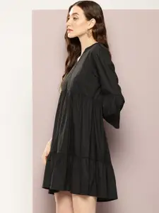 Kook N Keech Solid Gathered-Detail Bell Sleeve A-Line Dress