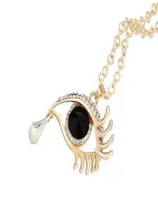 UNIVERSITY TRENDZ Gold-Plated Cubic Zirconia Studded Teardrop Shaped Pendants with Chain