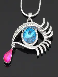 UNIVERSITY TRENDZ Silver-Plated Cubic Zirconia Studded Teardrop Shaped Pendants with Chain