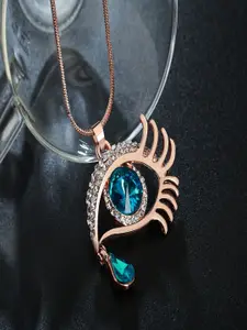 UNIVERSITY TRENDZ Gold-Plated Teardrop Shaped Crystal Studded Pendants with Chain