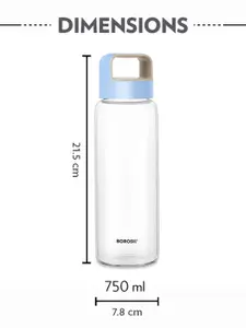 BOROSIL Blue & Transparent 2 Pcs Wide Mouth Glass Water Bottles