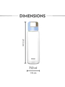 BOROSIL Transparent & Blue 4 Pieces Glass Solid Water Bottles 750 ml