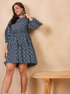 InWeave Floral Printed Puff Sleeve Fit & Flare Dress