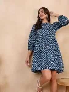 InWeave Printed Puff Sleeve Cotton Empire Dress