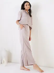 Sweet Dreams Mauve Shirt Collar Satin Night suit