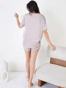 Sweet Dreams Mauve Round Neck Satin Night suit
