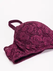 DressBerry Pack Of 2 Black & Purple Self Design Medium Coverage Heavily Padded T-shirt Bra