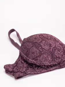 DressBerry Pack Of 2 Burgundy & Red Self Design Medium Coverage Heavily Padded T-shirt Bra