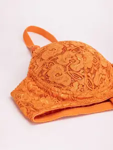 DressBerry Pack Of 2 Burgundy & Orange Self Design Medium Coverage T-shirt Bra