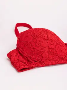 DressBerry Pack Of 2 Orange & Red Self Design Medium Coverage Heavily Padded T-shirt Bra