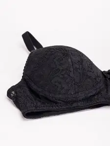 DressBerry Pack Of 2 Black & Peach Self Design Medium Coverage Heavily Padded T-shirt Bra