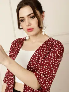 DAEVISH Floral Printed Lace Longline Open Front Shrug