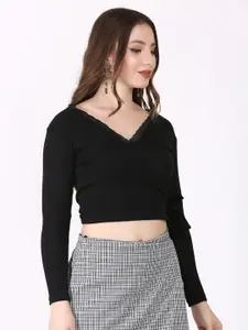 SIGHTBOMB V Neck Lace-Up Cotton Wrap Top