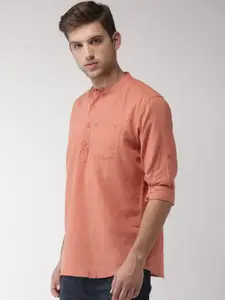HIGHLANDER Men Rust Orange Slim Fit Solid Casual Shirt