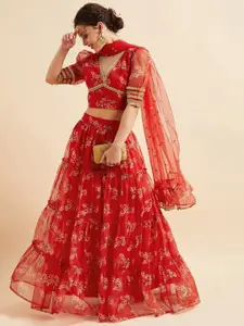 PANIT Floral Printed Gotta Patti Organza Ready to Wear Lehenga With Blouse & Dupatta