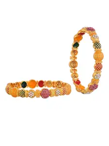Silvermerc Designs Set Of 2 Gold-Plated Kundan Studded Bangles