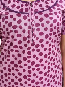 Be You Polka Dots Printed Round Neck Pure Cotton Maxi Nightdress