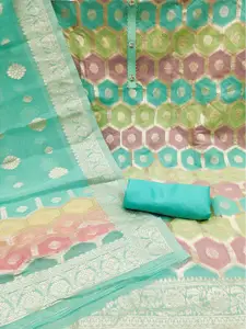 Peachmode Geometric Woven Design Gotta Patti Unstitched Dress Material