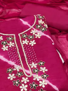 Peachmode Floral Embroidered Beads and Stones Unstitched Dress Material