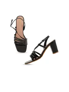 DressBerry Black Strappy Block Heels