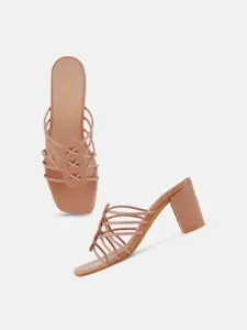 DressBerry Peach Coloured Strappy Block Heels