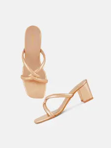 DressBerry Rose Gold Toned Open Toe Block Heels