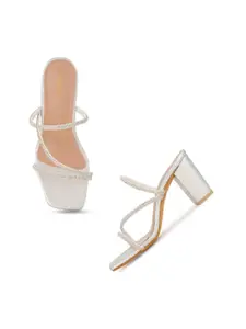 DressBerry Silver Toned Embellished Block Heels