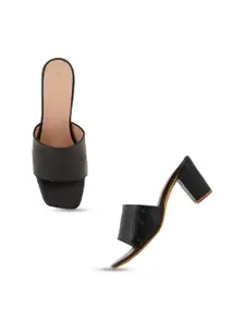 DressBerry Black Textured Open Toe Block Heels