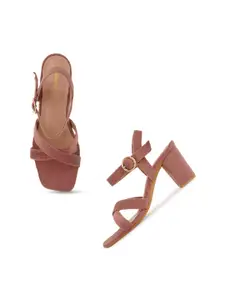 DressBerry Peach Coloured Strappy Block Heels
