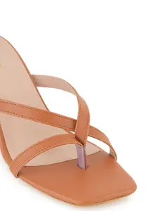 DressBerry Tan Brown Open Toe Block Heels