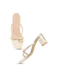 DressBerry Gold-Toned Open Toe Block Heels