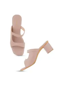 DressBerry Peach Coloured Open Toe Block Heels