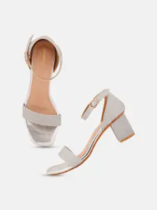 DressBerry Silver-Toned Open Toe Block Heels