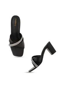 DressBerry Black Embellished Block Heels