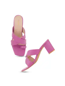 DressBerry Pink Strappy Block Heels