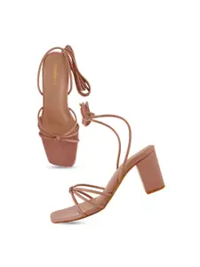 DressBerry Peach Coloured Block Heeled Gladiaors